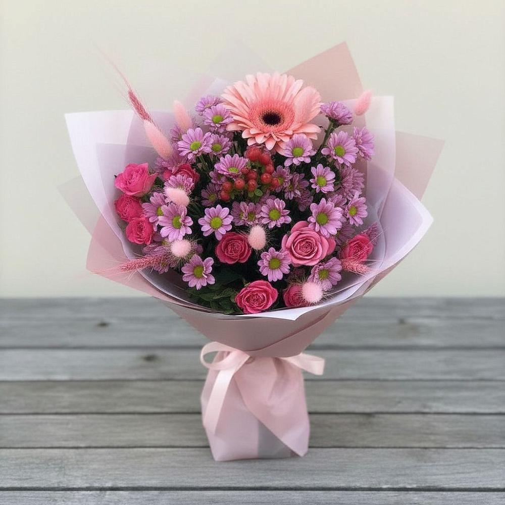 Букет цветов из: Розы, Герберы и Хризантемы в Мартюше