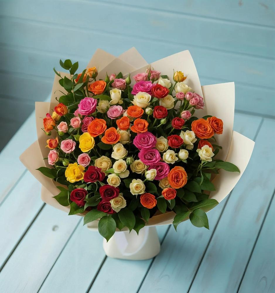 Букет Микс из разноцветных кустовых роз в Мартюше