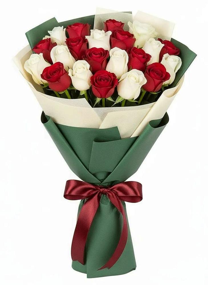 Букет Микс из красных и белых роз в Мартюше